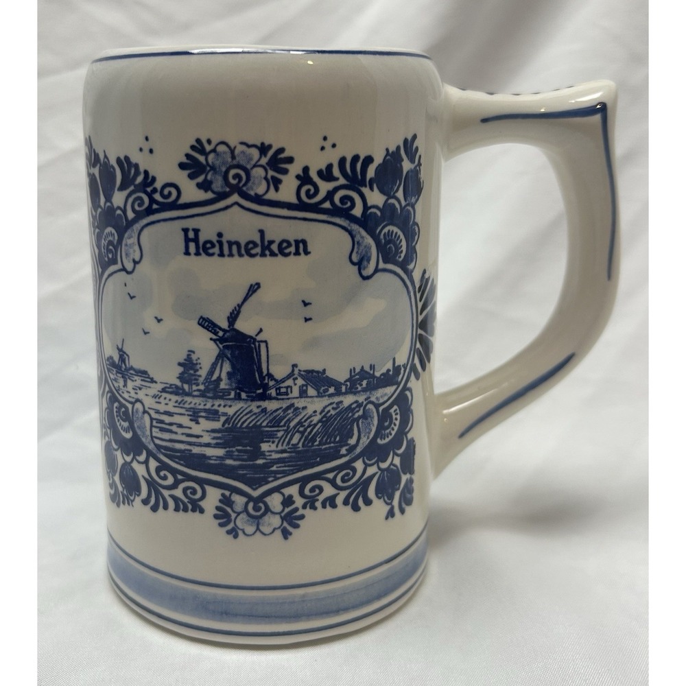 Vintage Heineken Hand Painted Delft Blue Stein Beer Mug Made in Holland